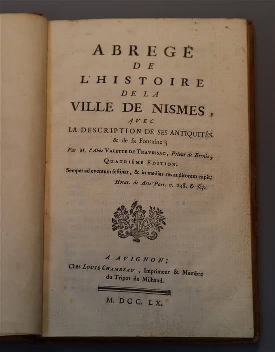 Valette de Travessac, Antoine-Abregé de lhistorie de la ville de Nismes, 8vo, quarter calf, with 7 engraved